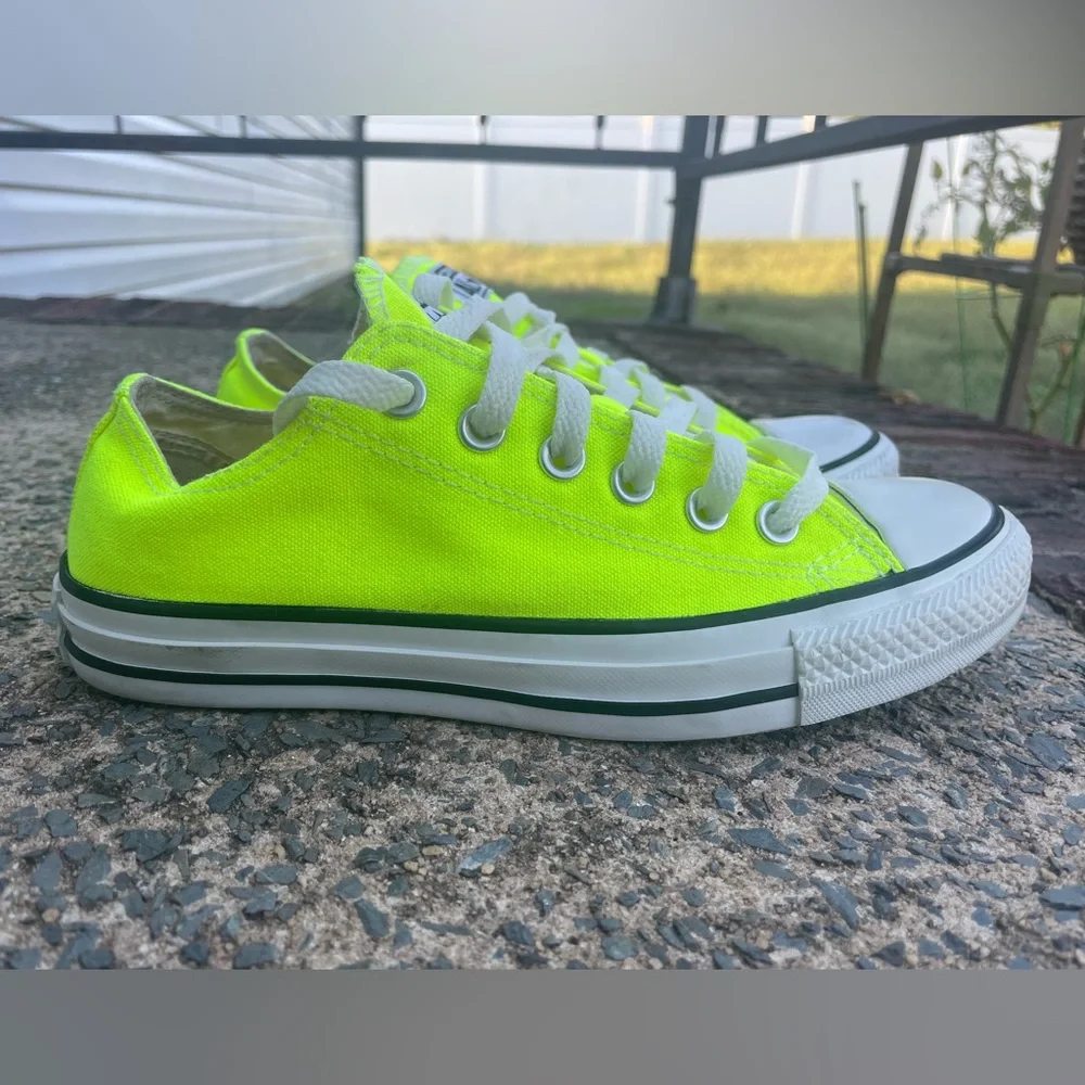 Women’s Neon Green Low Top Converse Lace Up Sneakers - Picture 2 of 9